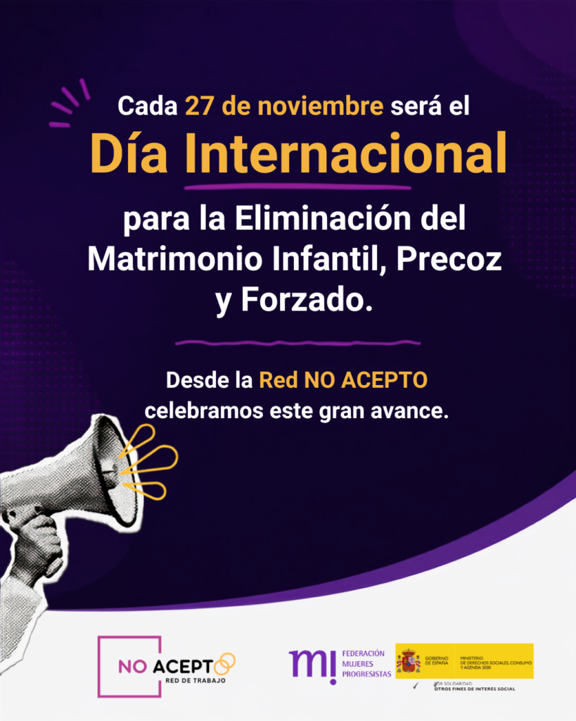 la ONU establece el Día Internacional para la Eliminación del Matrimonio Infantil, Precoz y Forzado
